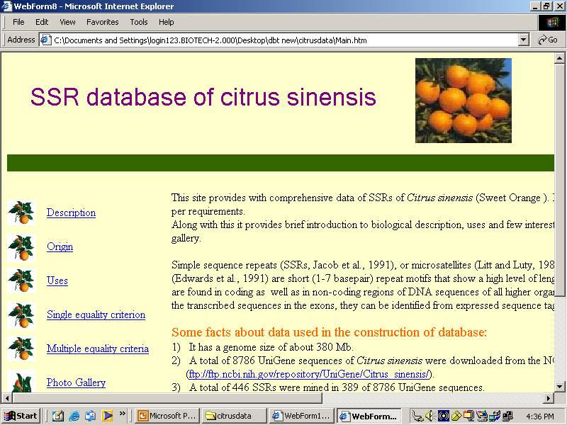SSR Database of Citrus sinensis